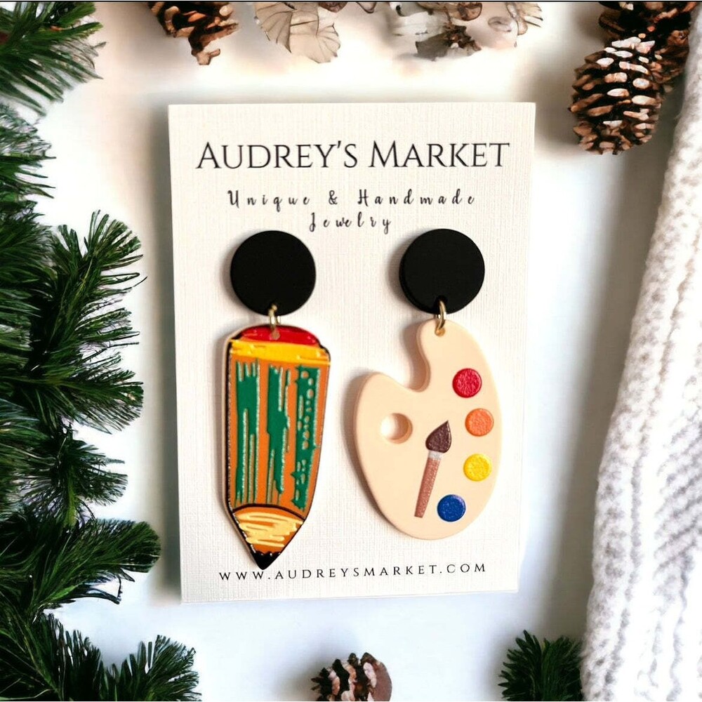 New Ready To Gift Whimsical Teacher Art Earrings Cute Statement Earrings